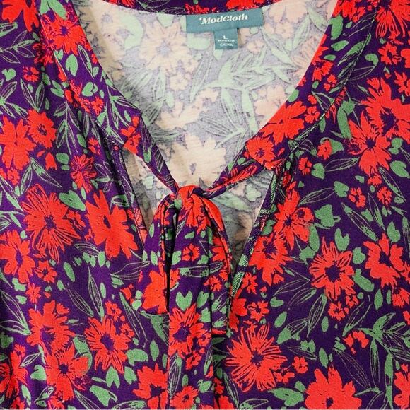 ModCloth red purple floral rockabilly grunge cottagecore midi dress large - Picture 4 of 7